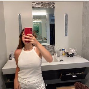 american eagle high neck white tank top